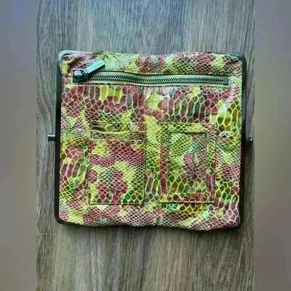 HOBO Snakeskin Floral Yellow Gold Trifold Clutch Wallet - Picture 2 of 6